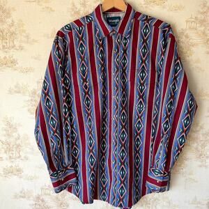 Wrangler Pearl Snap Western Shirt | Red Southwestern Striped | Size L